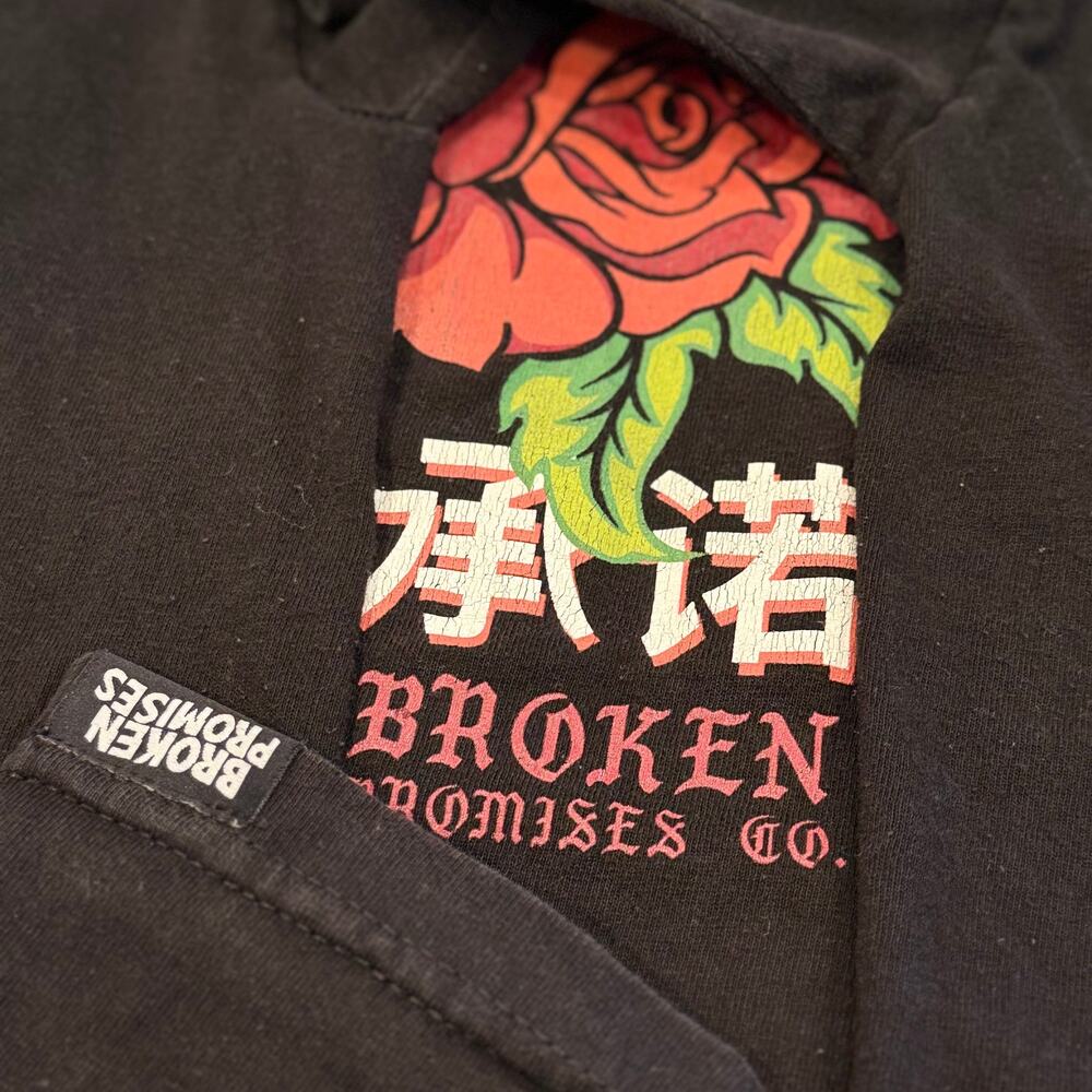 Broken‎ Promises Grunge Rose Graphic J-Pop Kanji Streetwear Tee M Indie Sleaze - Picture 5 of 8